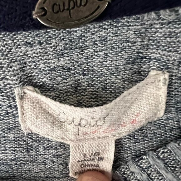 Cupid Women’s Gray Blue Soft Knit Sweater Top Tie Sleeve Detail Size L - Picture 2 of 4